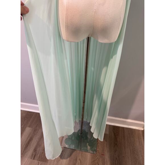 Women's Teal Gown Dress Short Sleeve Chiffon Split Open Back Size 36 - Picture 6 of 8